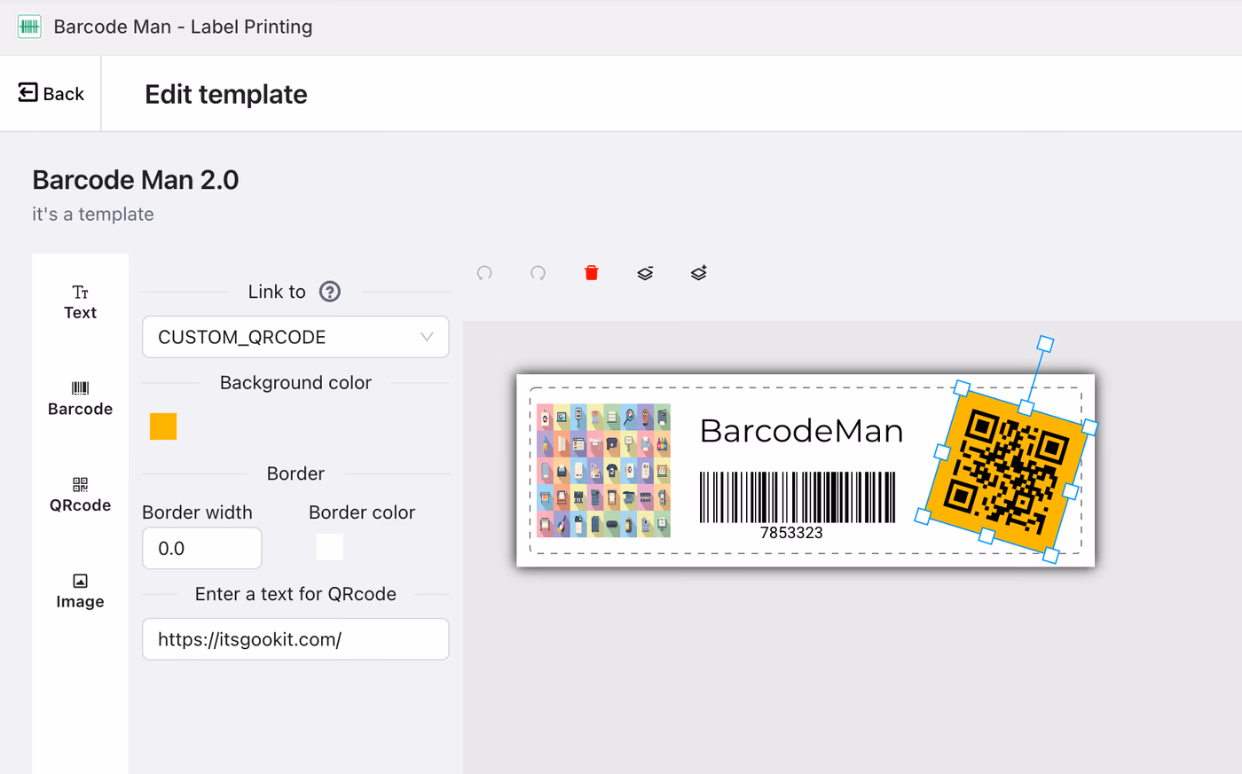 BarcodeMan label editor connected to store product data