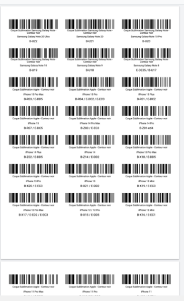 Sheet label output where the bottom row is cut off and continues onto the next page