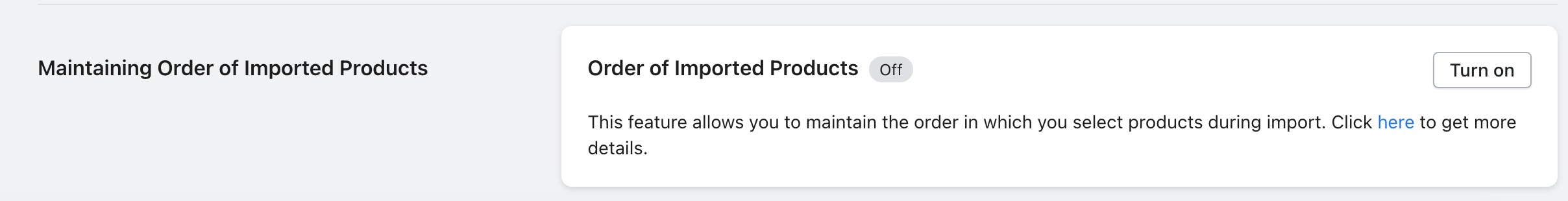 Maintaining Order of Imported Products in the earlier Settings page